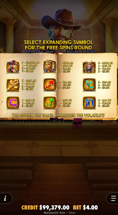 Symbol selection screen before free spins with all available expanding symbol choices