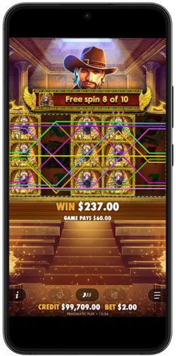 Winning payline highlighted across five reels showing expanding symbol combination